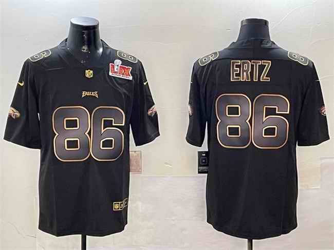 Men's Philadelphia Eagles #86 Zach Ertz Black/Gold 2025 Super Bowl LIX Patch Vapor Untouchable Limited Stitched Football Jersey